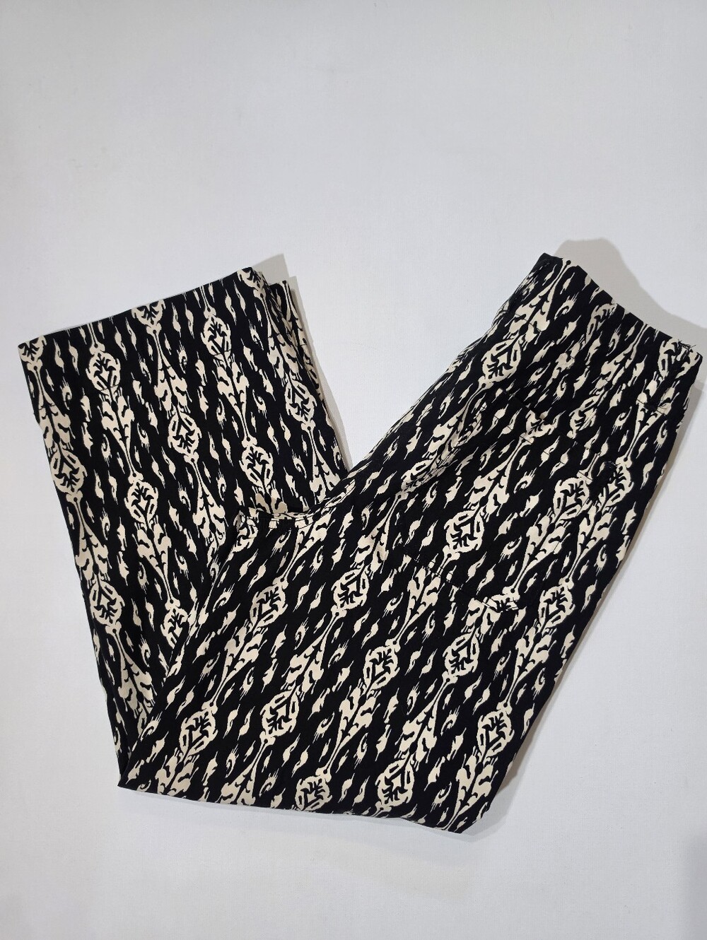 Nicole Miller Trouser Pants Womens Size 8 Black Cream Ikat‎ Wide Leg Resortwear